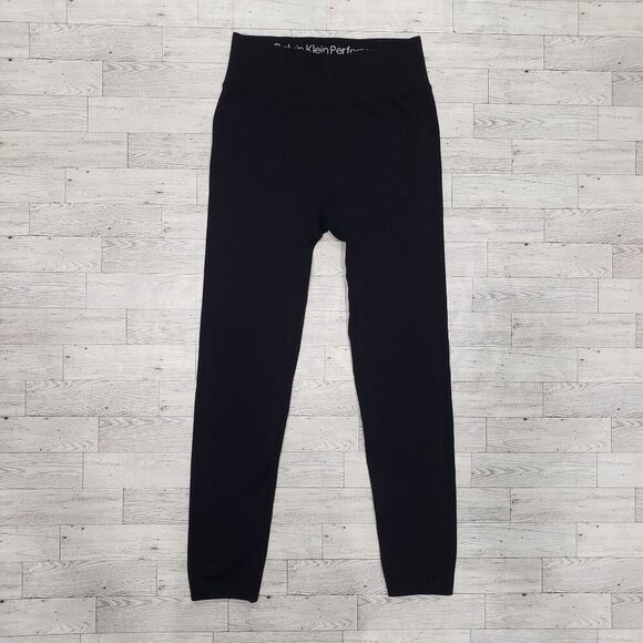 Calvin Klein Performance Ribbed Leggings High Waist Workout Black Size M EUC - Picture 3 of 11
